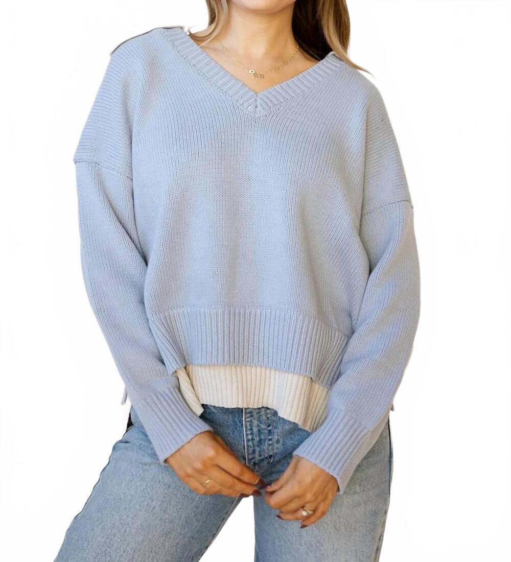NEW MIOU MUSE valencia color combo sweater in light blue/oat